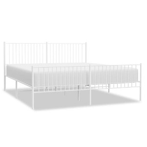 vidaXL White Metal King Bed Frame with Headboard & Footboard, Heavy-Duty, No Mattress - 1 of 4