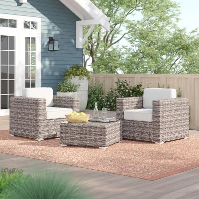 ONWITH Fully Assembled Rattan Wicker 2-Person Seating Set with Cushions