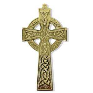 Slickblue Celtic Cross Wall Plaque, Trinity Knot & Knotwork, Brass Finish, 2.7"x5.3", Gold, 1 Piece - 1 of 4