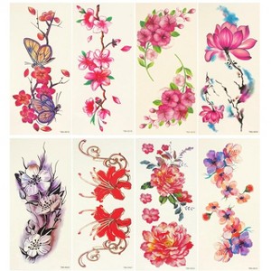 Wrapables Floral Temporary Tattoos Body Art Water Tattoos (8 Sheets) - 1 of 4