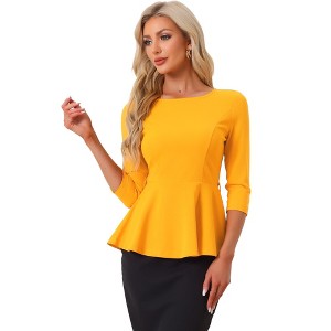 INSPIRE CHIC Women's 3/4 Sleeve Belted Elegant Business Work Peplum Top - 1 of 4