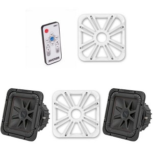 Kicker (2) 45L7R104 L7R 10-Inch (25cm) Subwoofer, Dual Voice Coil, 4-Ohm w/ White LED Grill & Remote Bundle - 1 of 4