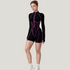 Anna-Kaci Active Women's Long Sleeve Zip Front Active Romper with Neon Piping and Contoured Seams - 3 of 4