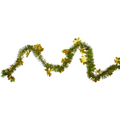 Northlight 25' x 2" Unlit Green and Gold Tinsel Irish Shamrock St. Patrick's Day Garland