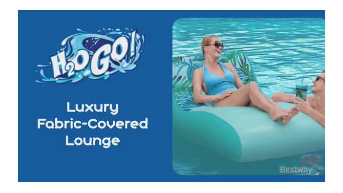 Bestway H2OGO! UPF 50+ Luxury Fabric Covered Inflatable Swimming Pool Relaxation Lounger Float with Cup Holder and Removeable Fabric Cover, Blue, 2 of 8, play video
