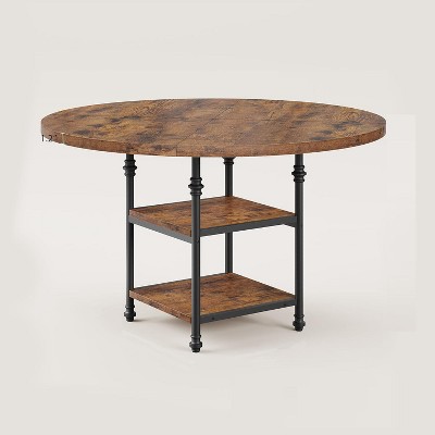 Homhougo Round Dining Table for 4, Kitchen Dining Room Circle Dinner Pedestal Table with Storage Shelves & Roman Metal Legs