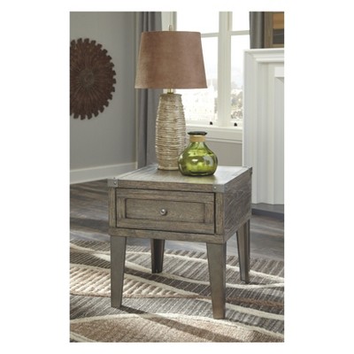 Chazney Contemporary Brown Wood & Silver Metal End Table with Storage