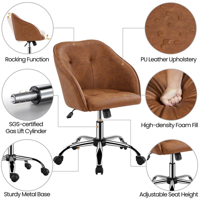 Yaheetech Velvet Desk Chair for Home Office, Soft Height Adjustable 360° Swivel Computer Chair, 5 of 12