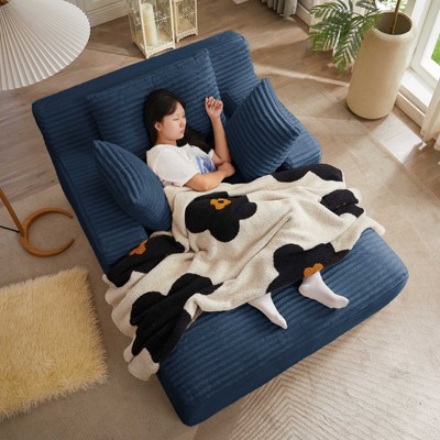 AENKYO Oversized Corduroy Sleeper Sofa Bed & Cloud Lounge Chair,2 Pillows | Boneless Upholstered Chaise for Living Room