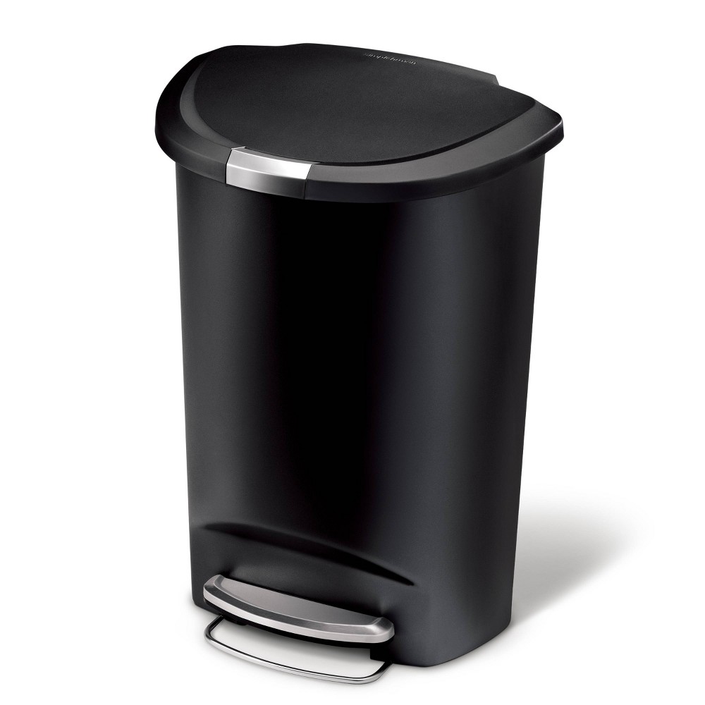 simplehuman 50L Semi Round Plastic Step Trash Can Black 