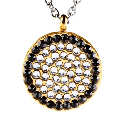 West Coast Jewelry Women's Black and Clear Cubic Zirconia Circular Gold Plated Steel Necklace - 16"