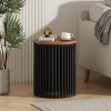 Black Acacia Solid Wood Side Table with Slatted Round Base, Modern Patio End Table for Outdoor Balcony, Porch or Indoor Living Room Decor-Maison - 2 of 4