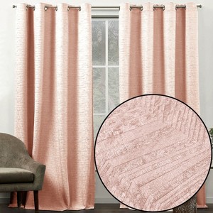 Home Mart Goods 2 Piece Blush Solid Silky Geometric Embossed Blackout Grommet Window Curtain Panel Set - 108" Long - 1 of 4