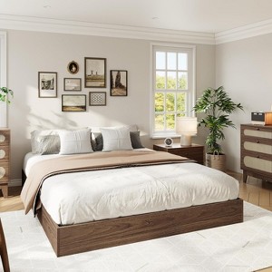 Solid Wood Platform Bed with Sturdy Wooden Slats, Floor-Standing Bed Frame - 1 of 4