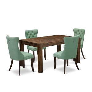East West Furniture, 5 Piece Kitchen Set Consists of a Rectangle Rustic Wood Dining Table and 4 Upholstered Parson Chairs, Distressed Jacobean - 1 of 4