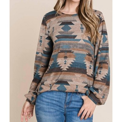 Women's Aztec Print Sweater - BOMBOM M