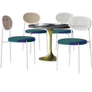 LeisureMod 5-PC Dining Set - 36" Round Dining Table Black MDF Top & Gold Base, 4 Velvet Dining Chairs in White Steel Legs - 1 of 4