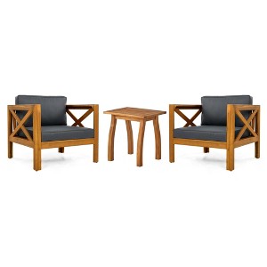 NAYSAYE Patio Chaise Lounges Outdoor Wood Leisure Set with Cushions and End Table for Poolside Relaxation, Gray and Teak, 28.7"*27.9"*24" - 1 of 4