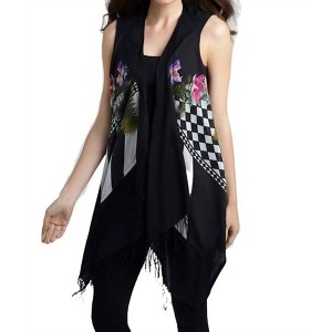 Women's Checkerboard Floral Long Vest - ANGEL - 1 of 2