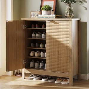 5-Tier Shoe Cabinet with Fluted Doors & Adjustable Shelves, Wooden Shoe Rack Organizer - 1 of 4