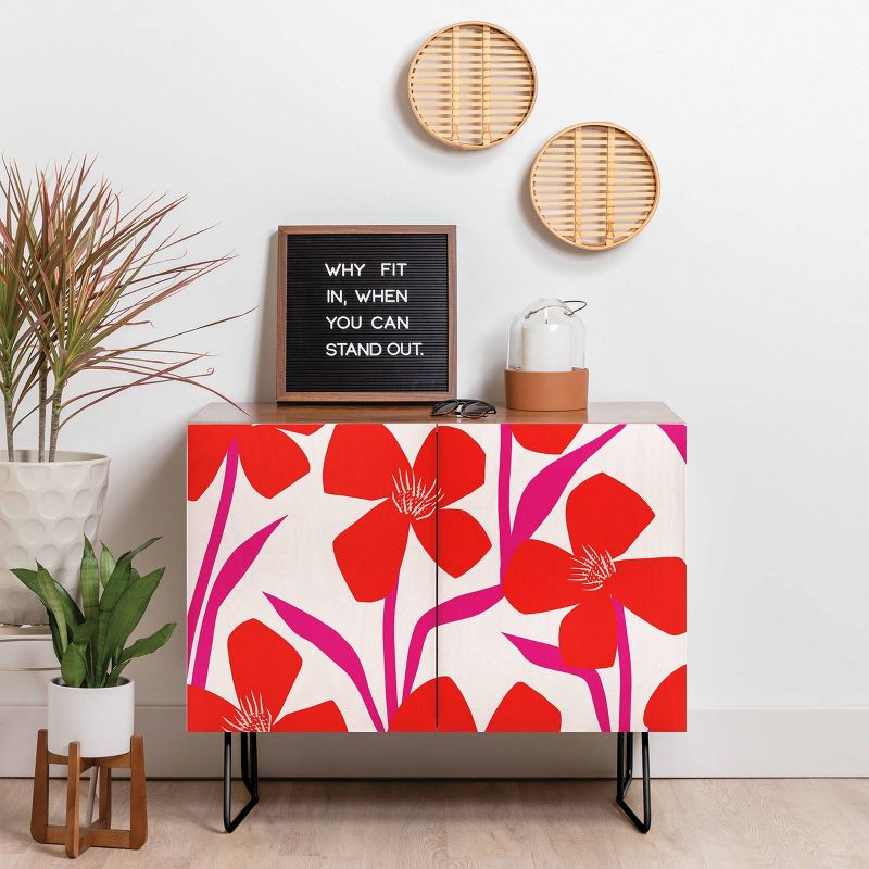 Maritza Lisa Red and Pink Floral Pattern Credenza - Deny Designs, 3 of 4