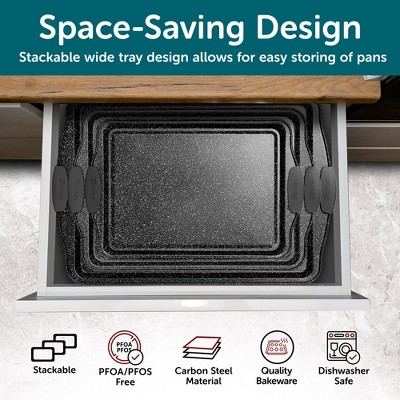 BAKKEN Gray Marble Nonstick 3-Piece Carbon Steel Baking Pan Set