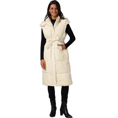 INSPIRE CHIC Women's Long Sleeveless Hooded Pockets Belted Winter Vest Jackets