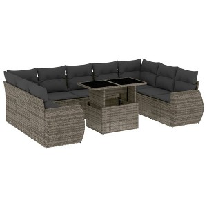 vidaXL 10 Piece Patio Sofa Set with Cushions Gray Poly Rattan - without storage - 1 of 4