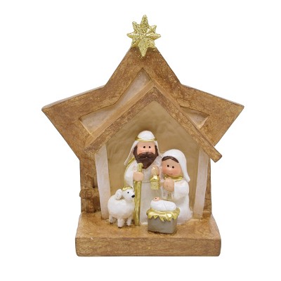 Transpac Resin Star with Holy Family Decorative Object for Nativity Scene Figurines Christmas White Tabletop Decoration Indoor Use Gift Giving and
