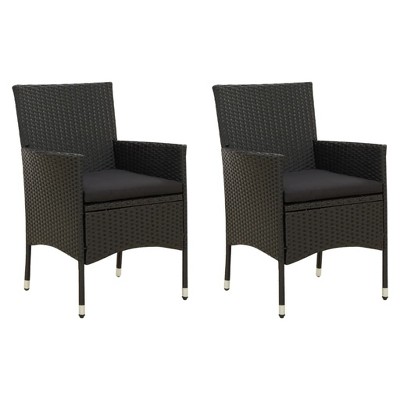 vidaXL Patio Chairs with Cushions 2 pcs Poly Rattan Black