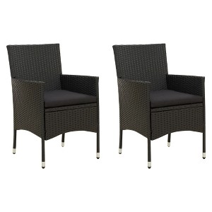 vidaXL Patio Chairs with Cushions 2 pcs Poly Rattan Black - 1 of 4