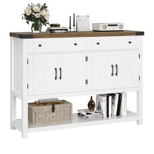 White Buffet Sideboard Cabinet With Storage, 47.2" Modern Farmhouse Coffee Bar With 2 Drawers And 2 Cabinets, Console Table With Barn Doors And Shelf - 1 of 1