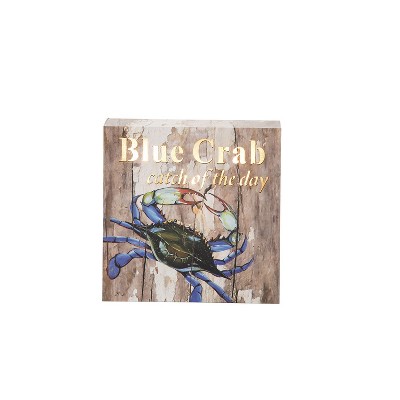 Beachcombers Blue Crab Light Up Led Block Sign Table Home Decor Coastal Nautical Sea Life 5.9 x 1.57 x 5.9 Inches.