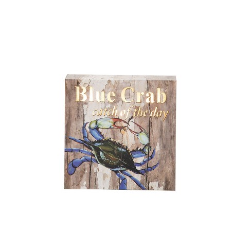 Beachcombers Blue Crab Light Up Led Block Sign Table Home Decor Coastal Nautical Sea Life 5.9 x 1.57 x 5.9 Inches. - image 1 of 3