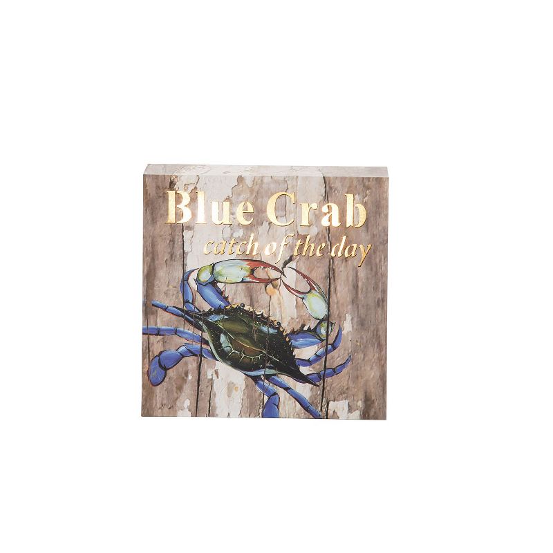 Beachcombers Blue Crab Light Up Led Block Sign Table Home Decor Coastal Nautical Sea Life 5.9 x 1.57 x 5.9 Inches., 1 of 4