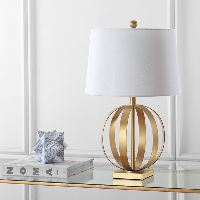 Euginia Sphere Gold-Finished Metal Table Lamp Set with White Cotton Shade