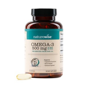 NatureWise Omega 3 Fish Oil - 500 mg per Pill - EPA & DHA - Gluten and Soy Free, Non-GMO - 1 of 4