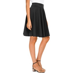 Women's Basic Stretch Midi Skirt - Versatile High Waist Flared Casual Skirt Black - 1 of 4