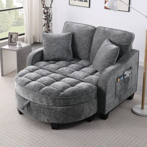 2-Seater Corduroy Chaise Lounge Sofa, Modern Lounge Sofa with Storage Footrest  and Pillows, Recliner Sofa for Living Room or Bedroom - Koiai - 1 of 4