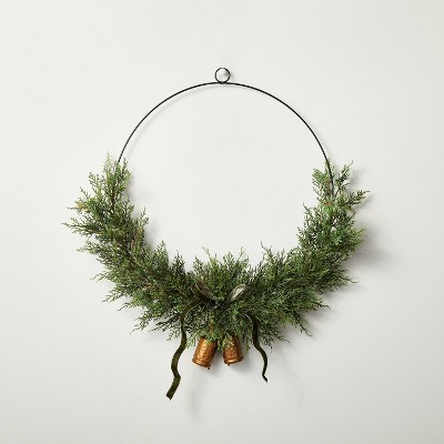 28" Asymmetrical Faux Cedar Wire Wreath with Bells - Hearth & Hand™ with Magnolia