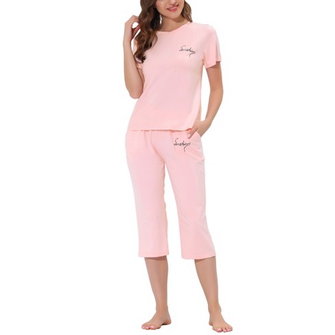 Cheibear Women's Sleepwear Pajama Set Nightwear Round Neck Loungewear With  Capri Pants Gray Medium : Target