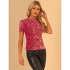 INSPIRE CHIC Women's Sequin Velvet Crew Neck Short Sleeve T-shirt - 3 of 4