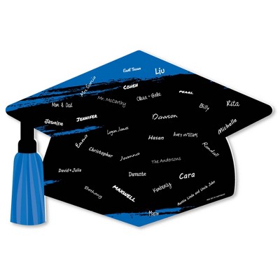 Big Dot of Happiness Blue Grad - Best is Yet to Come - Grad Cap Guest Book Sign - Royal Blue Graduation Party Guestbook Alternative - Signature Mat
