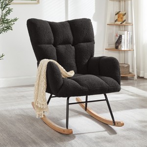 Rbied Metal Frame Rocking Chair Glider Chair Accent Chair for Living Room, Tufted Upholstered Teddy Fabric - 1 of 4