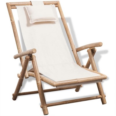 vidaXL Sun Lounger White Bamboo, Canvas Standard Foldable Sun Lounger