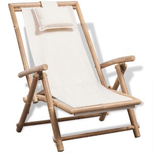 vidaXL Sun Lounger White Bamboo, Canvas Standard Foldable Sun Lounger - 1 of 4