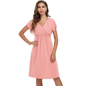 Coolmee Women Casual Floral Maternity Large V-Neck Small A-Line Short Sleeve Flowy Ruffled Midi Dress Breastfeeding Dress - 1 of 4