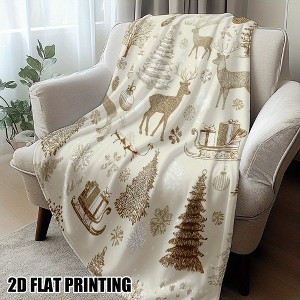 Lomsoe Flannel Christmas Blanket - Vintage Winter Scenes with Reindeer, Snowflakes - All-Season Throw Blanket Christmas Gift. - 1 of 4