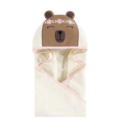 Hudson Baby Infant Girl Cotton Animal Face Hooded Towel, Boho Bear, One Size