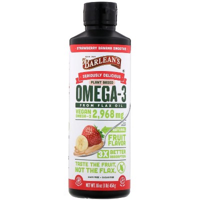 Barlean's Seriously Delicious, Omega-3 from Flax Oil, Strawberry Banana Smoothie, 2,968 mg, 16 oz (454 g), Omegas and Fish Oil